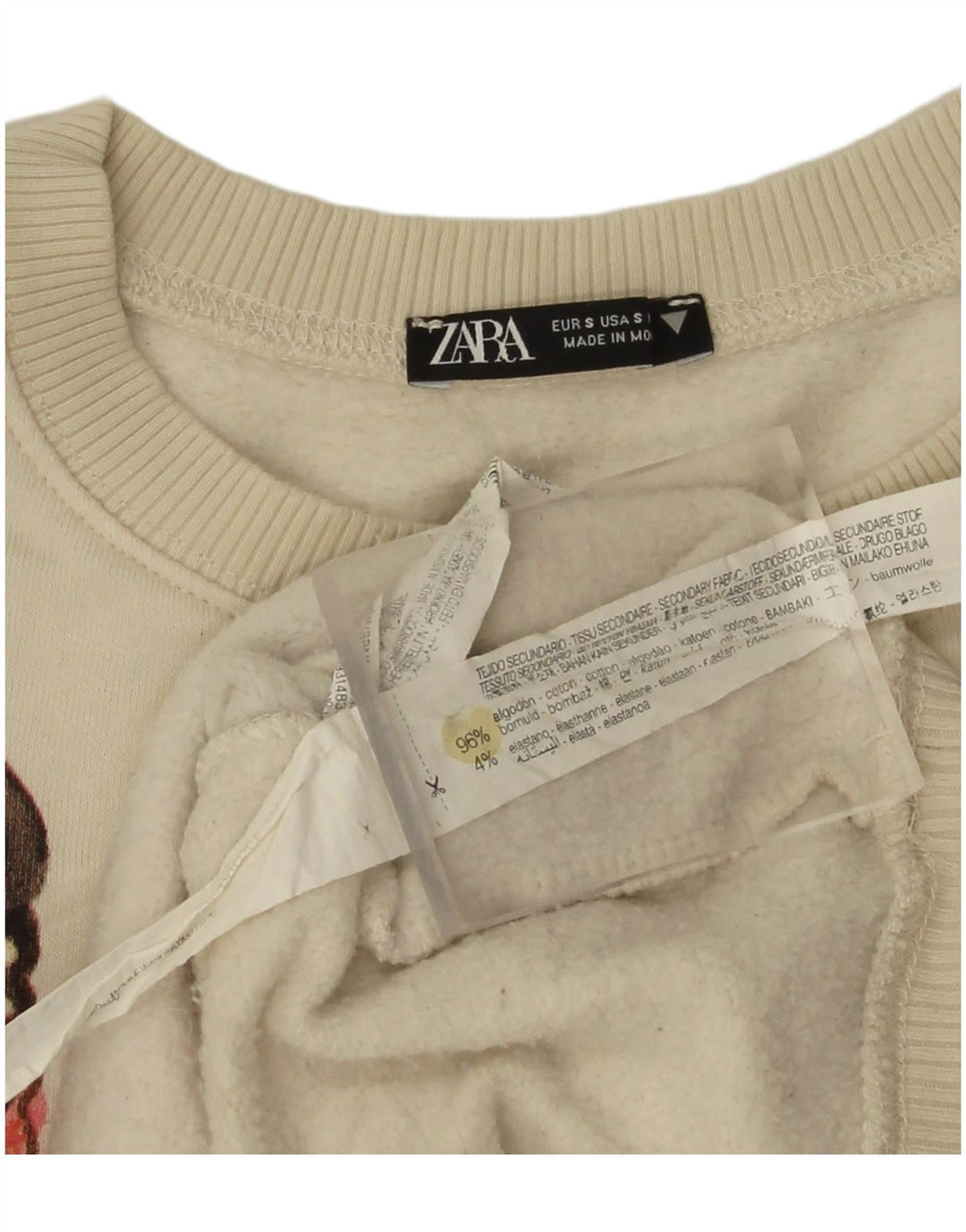 Damska bluza oversize Zara z grafiką UK 10, mała w kolorze złamanej bieli