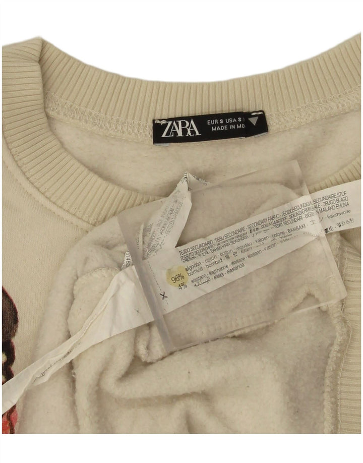 Damska bluza oversize Zara z grafiką UK 10, mała w kolorze złamanej bieli
