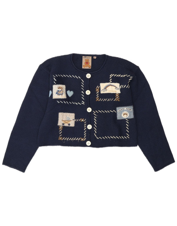 Sweter damski w stylu VINTAGE Teddy Bear Cardigan UK 10 Mały granatowy patchwork