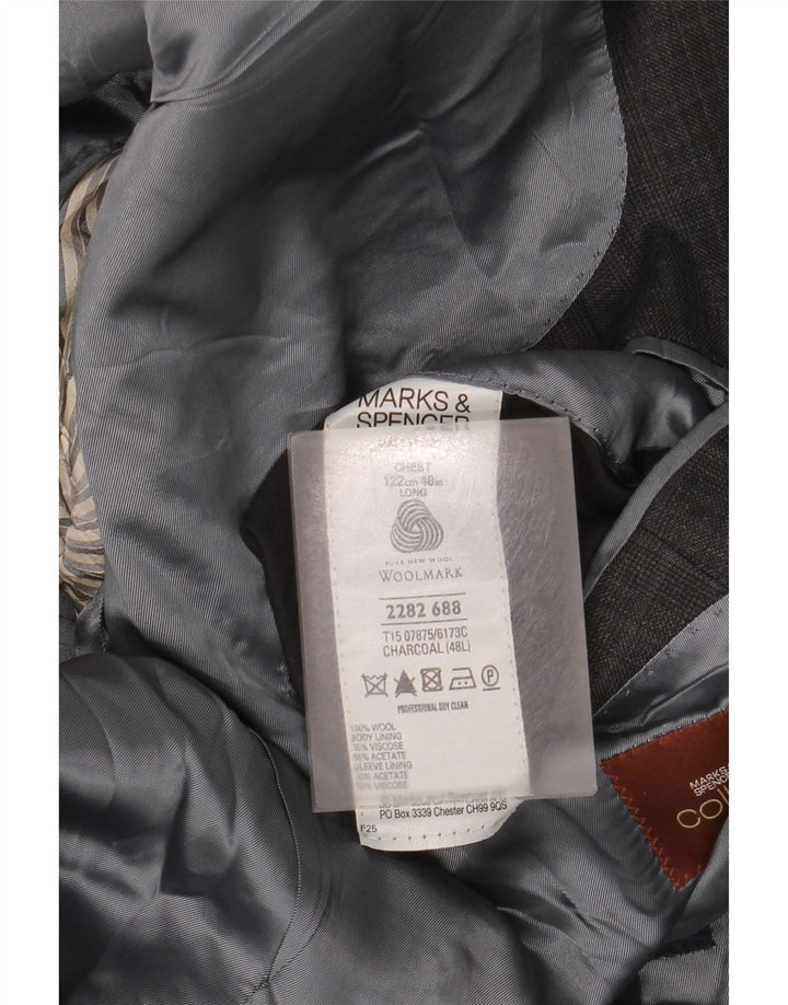 Marks & Spencer Męska długa marynarka zapinana na 3 guziki UK 48 2XL w szarą kratkę