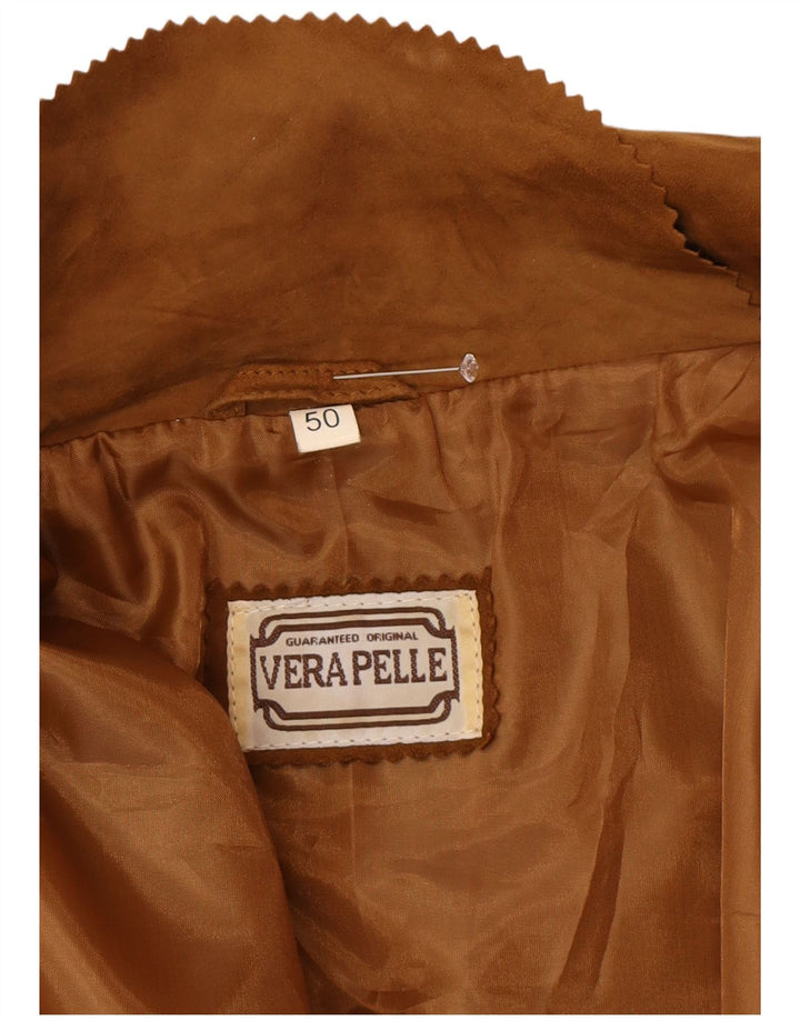 Vintage damski oversize'owy zamszowy płaszcz IT 50 XL, brązowa skóra