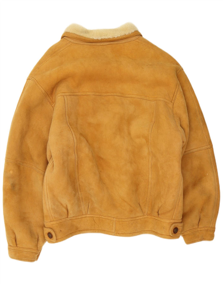 Vintage męska kurtka shearling IT 54 2XL brązowa skóra