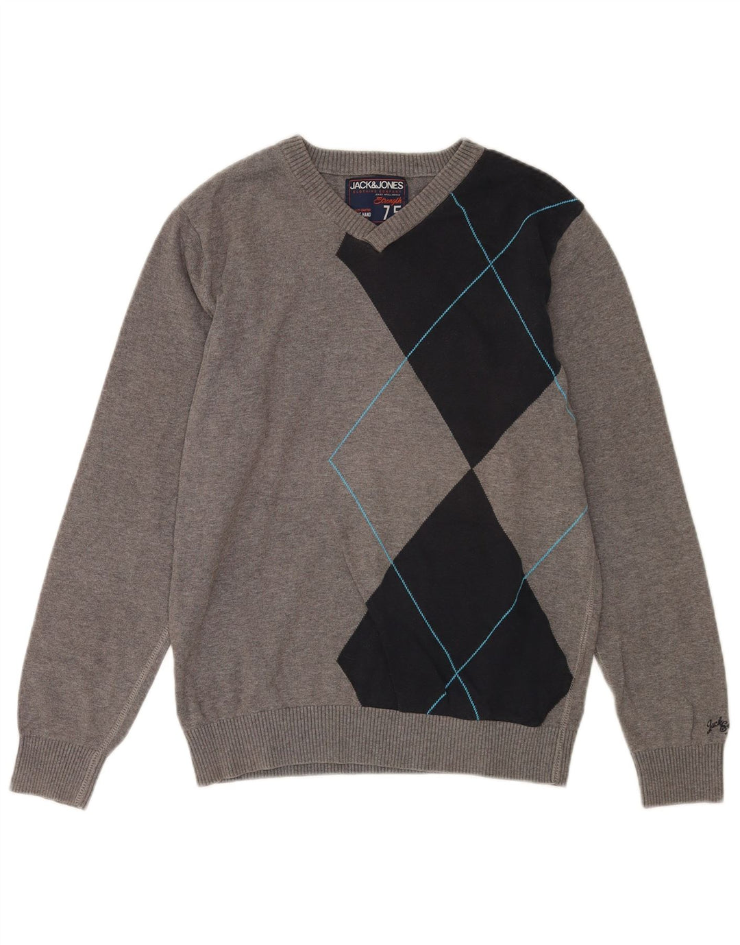 Męski sweter Jack & Jones z dekoltem w kształcie litery V, bawełniany w kolorze średniej szarości