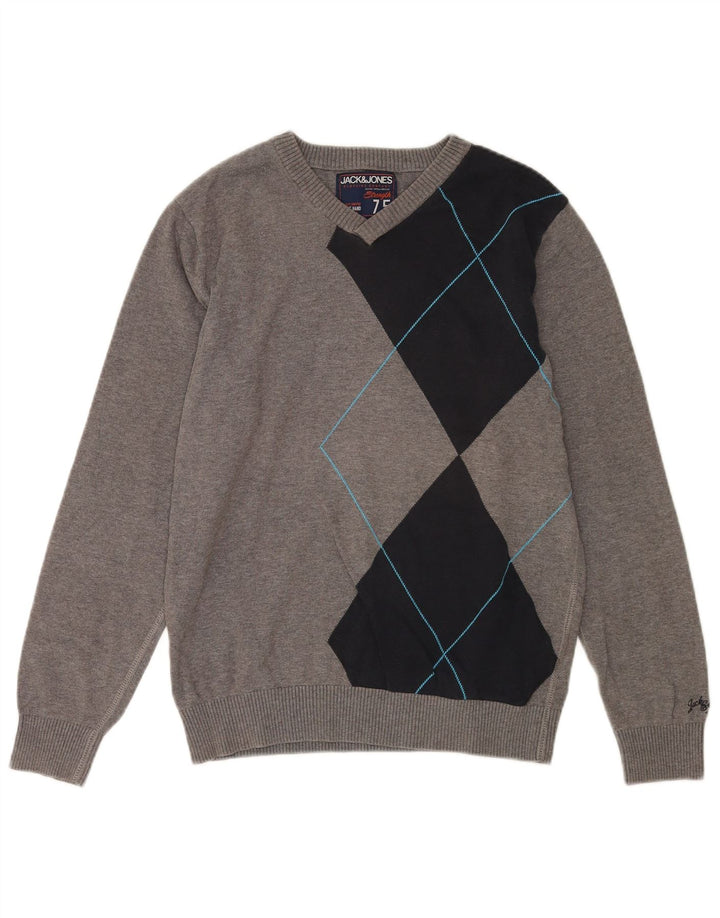 Męski sweter Jack & Jones z dekoltem w kształcie litery V, bawełniany w kolorze średniej szarości