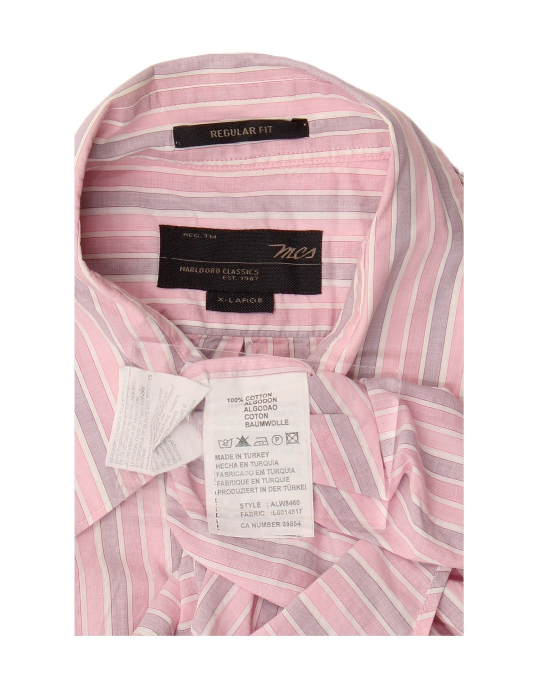 MARLBORO CLASSICS Mens Regular Fit Short Sleeve Shirt XL Pink Striped