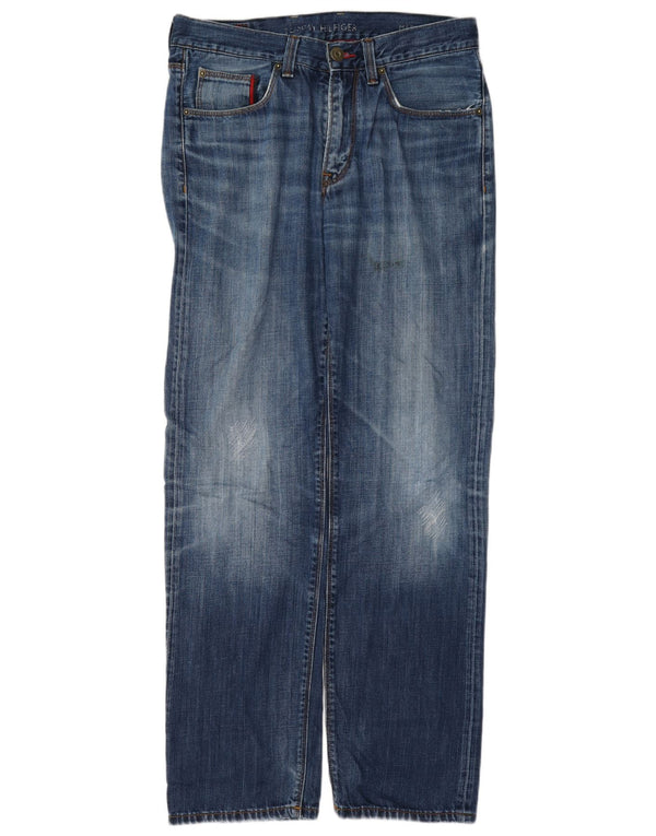 Męskie jeansy Tommy Hilfiger w trudnej sytuacji, proste W32 L32, niebieska bawełna