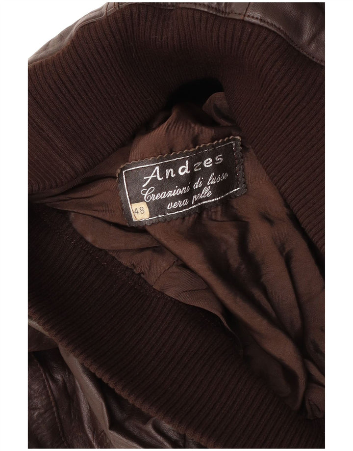 Damska skórzana kurtka bomber w stylu vintage IT 48 XL, brązowa skóra