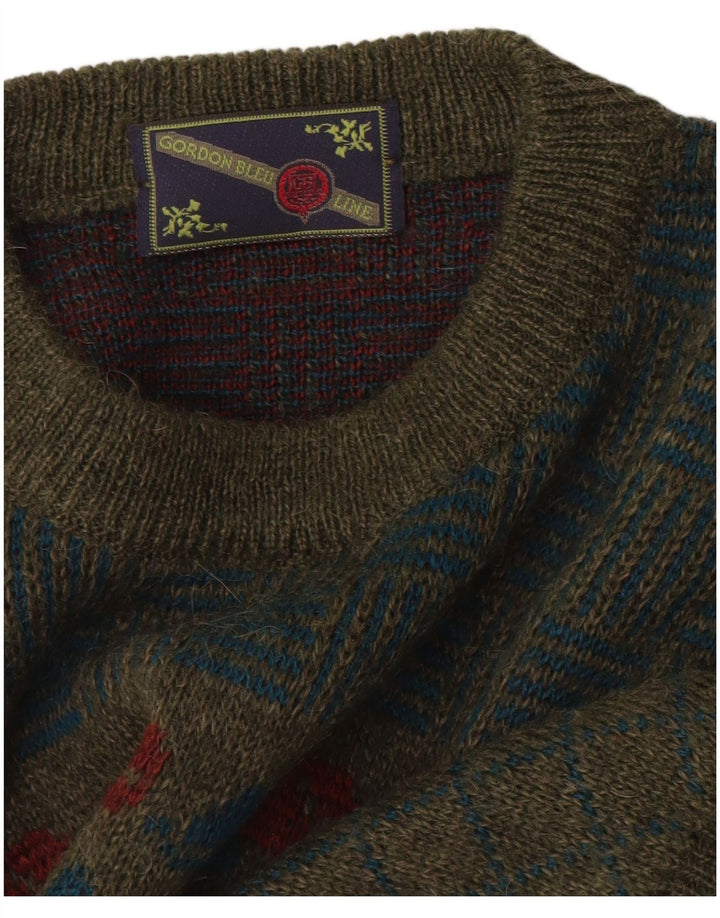 Męski sweter z okrągłym dekoltem w stylu vintage, średni khaki w kwiaty