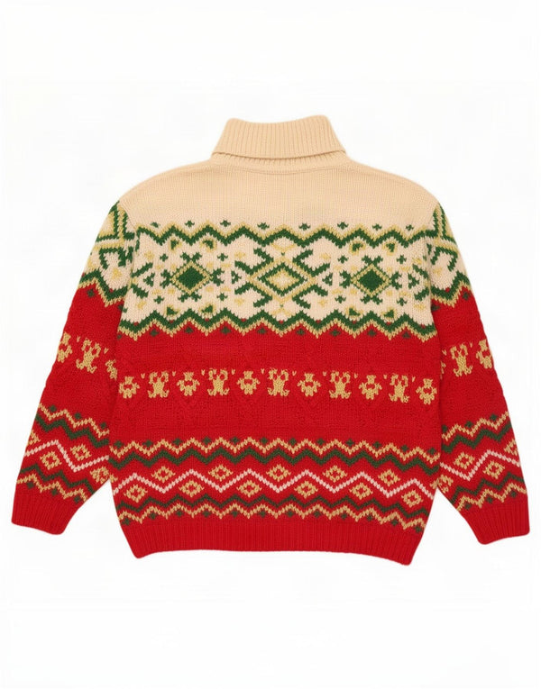 Męski sweter Foxhound z wywijanym dekoltem, duży, czerwony, wełniany Fair Isle