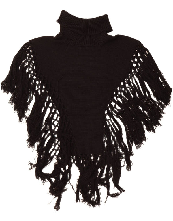 Vintage damski sweter poncho z wywijanym dekoltem, jeden rozmiar czarny