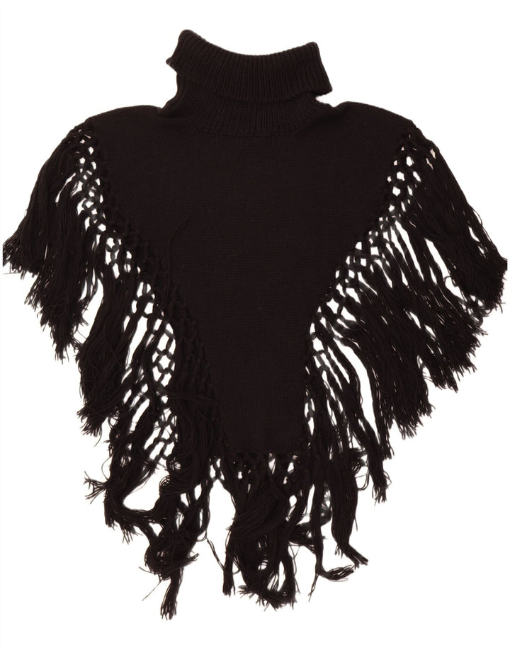 Vintage damski sweter poncho z wywijanym dekoltem, jeden rozmiar czarny
