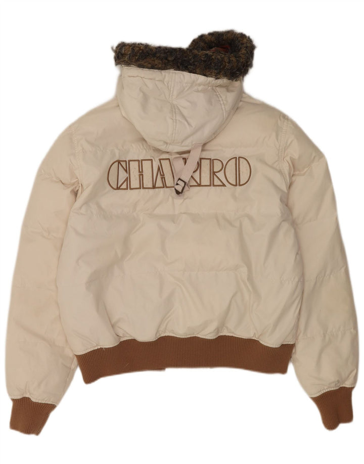 Męska wyściełana kurtka z kapturem i grafiką Charro UK 36, mała, biała, poliester