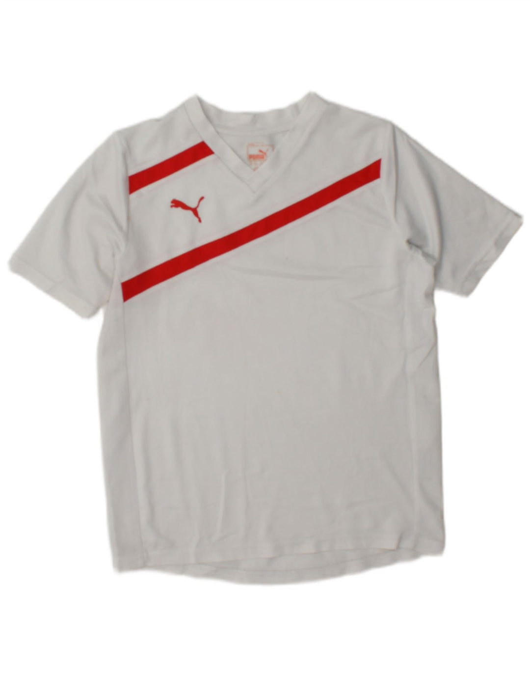 Chłopięcy T-shirt z grafiką Puma, 11-12 lat, biały poliester z blokami kolorów