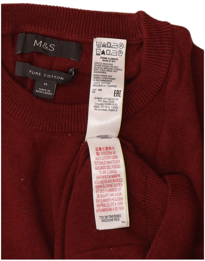 Marks & Spencer Męski sweter z okrągłym dekoltem, średniej wielkości bordowa bawełna