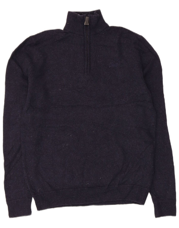 Damski sweter z zamkiem Superdry UK 14, średni granatowy, wełniany