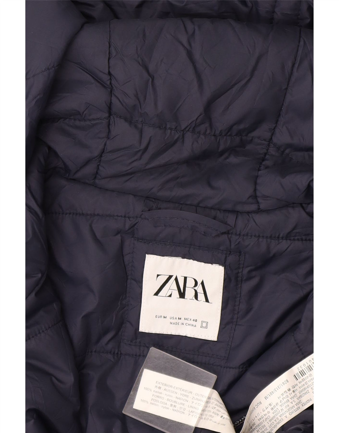 Męska ocieplana kurtka z kapturem Zara UK 38 Średni granatowy nylon