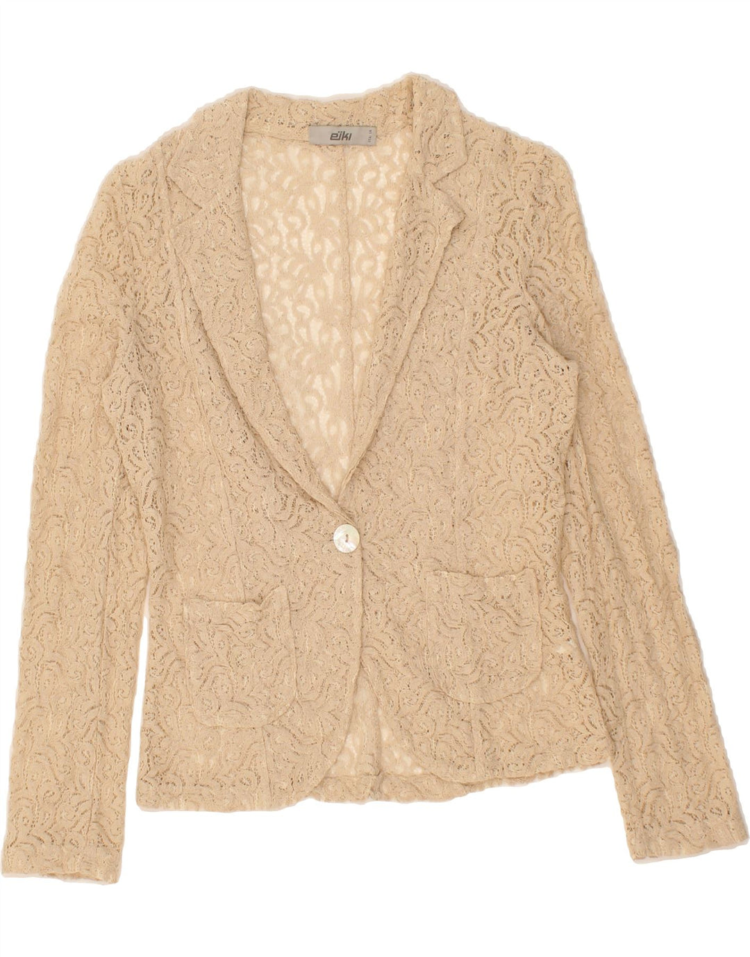VINTAGE Womens 1 Button See Through Blazer Jacket UK 12 Medium Beige Vintage Vintage and Second-Hand Vintage from Messina Hembry 