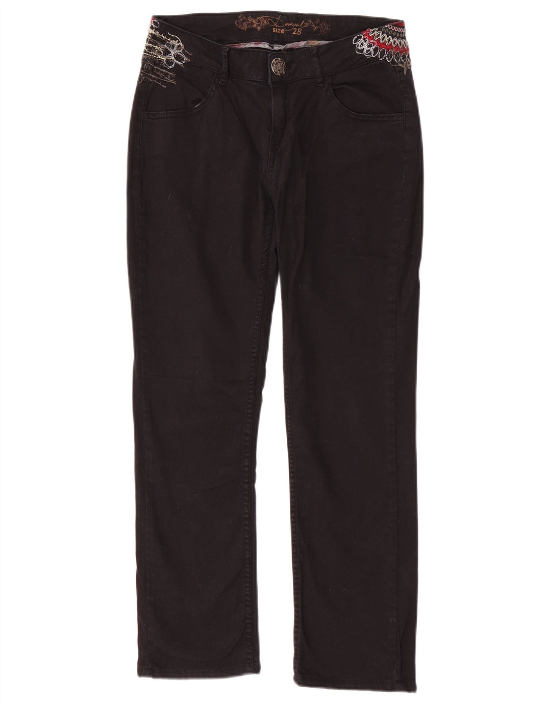 DESIGUAL Damskie proste spodnie na co dzień W28 L26 Czarna bawełna