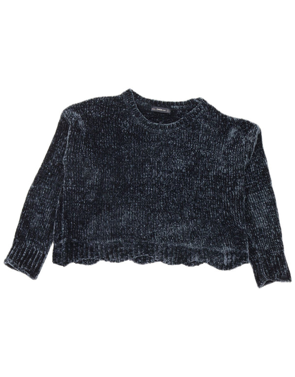 Zara Womens Oversized Crop Boat Neck Jumper Sweater UK 10 Small Navy Blue
