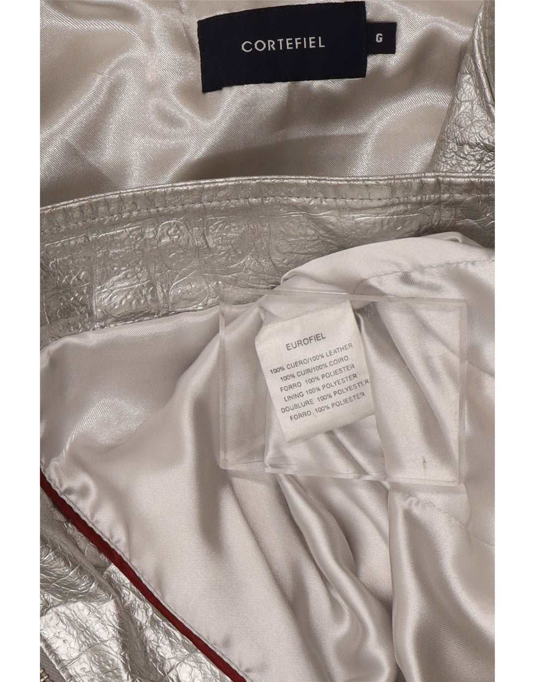 Damska kurtka skórzana CORTEFIEL UK 12, średnia srebrna skóra