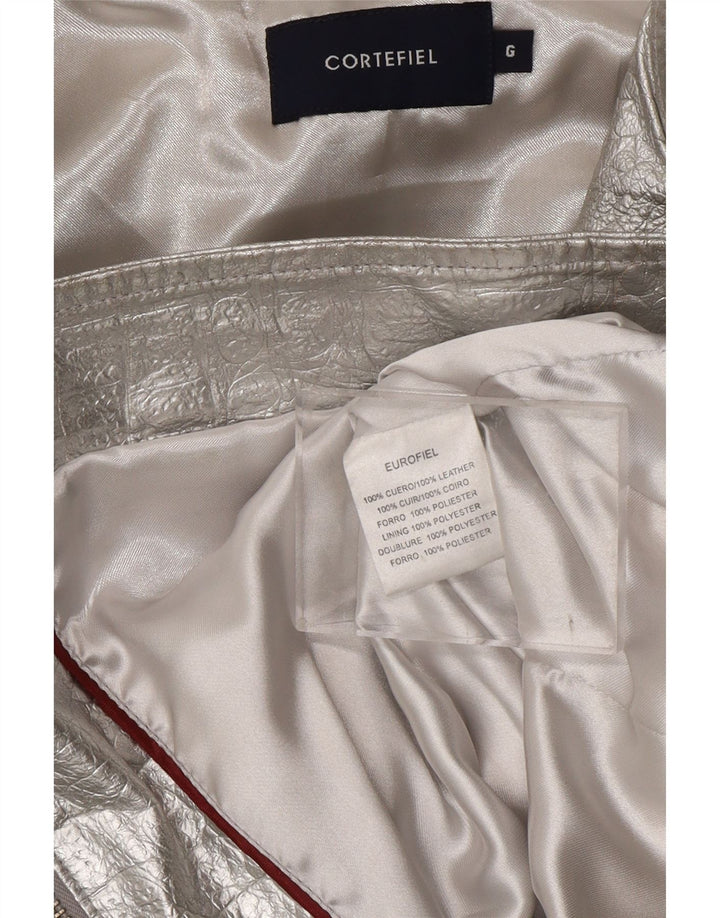 Damska kurtka skórzana CORTEFIEL UK 12, średnia srebrna skóra