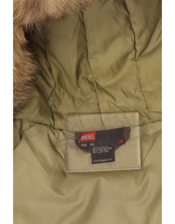 DIESEL Męski ocieplany płaszcz z kapturem UK 44 2XL Brązowy poliester