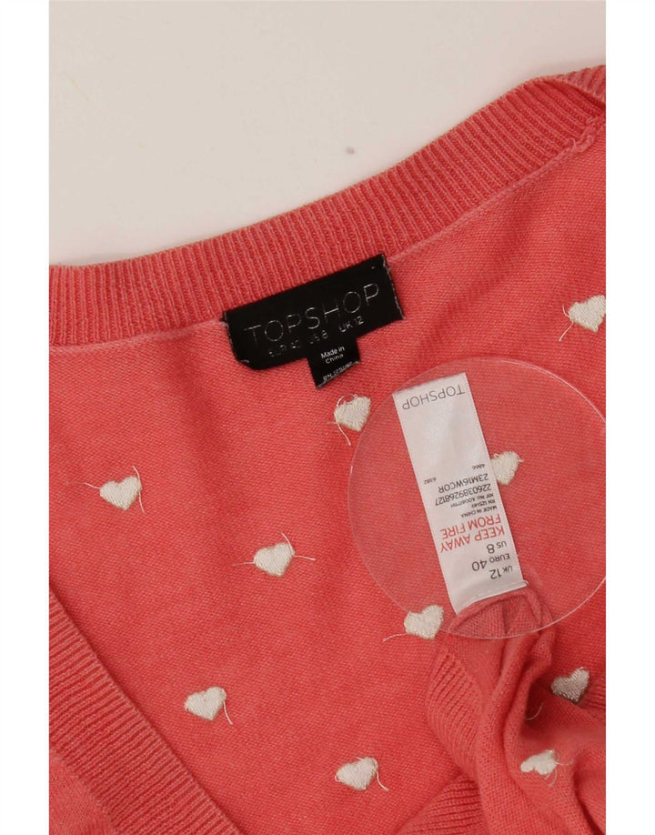 Damski sweter rozpinany Topshop z abstrakcyjnym wzorem UK 12, średnie różowe serce