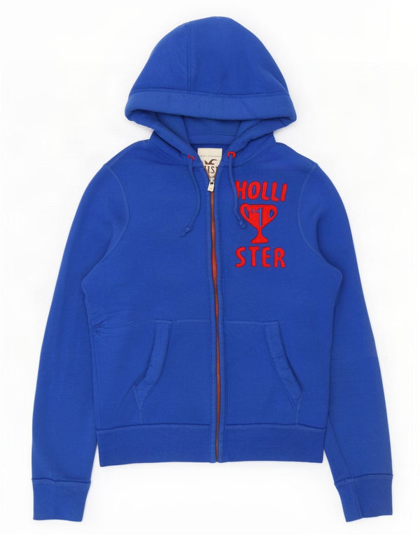 Hollister Mens Graphic Zip Hoodie Sweater Medium Blue Cotton