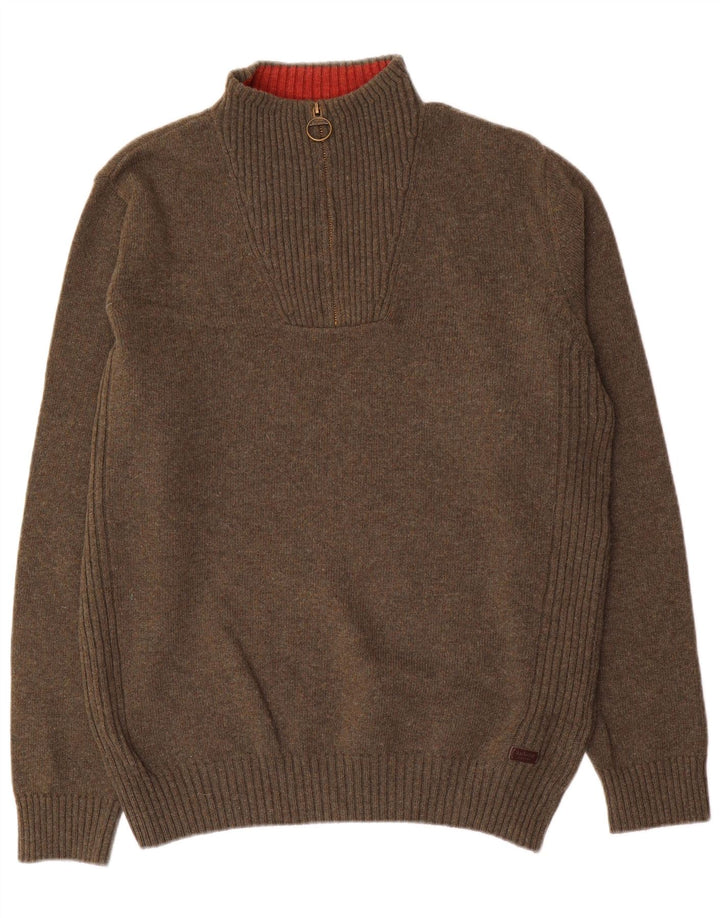 Męski sweter z zamkiem błyskawicznym Barbour, duża wełna khaki