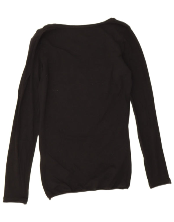 Guess Damski top graficzny z długim rękawem, UK 10, mały, czarny, bawełniany