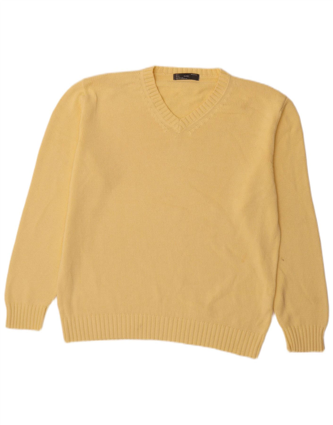 Męski sweter Zara z dekoltem w kształcie litery V, duży, żółty, bawełniany