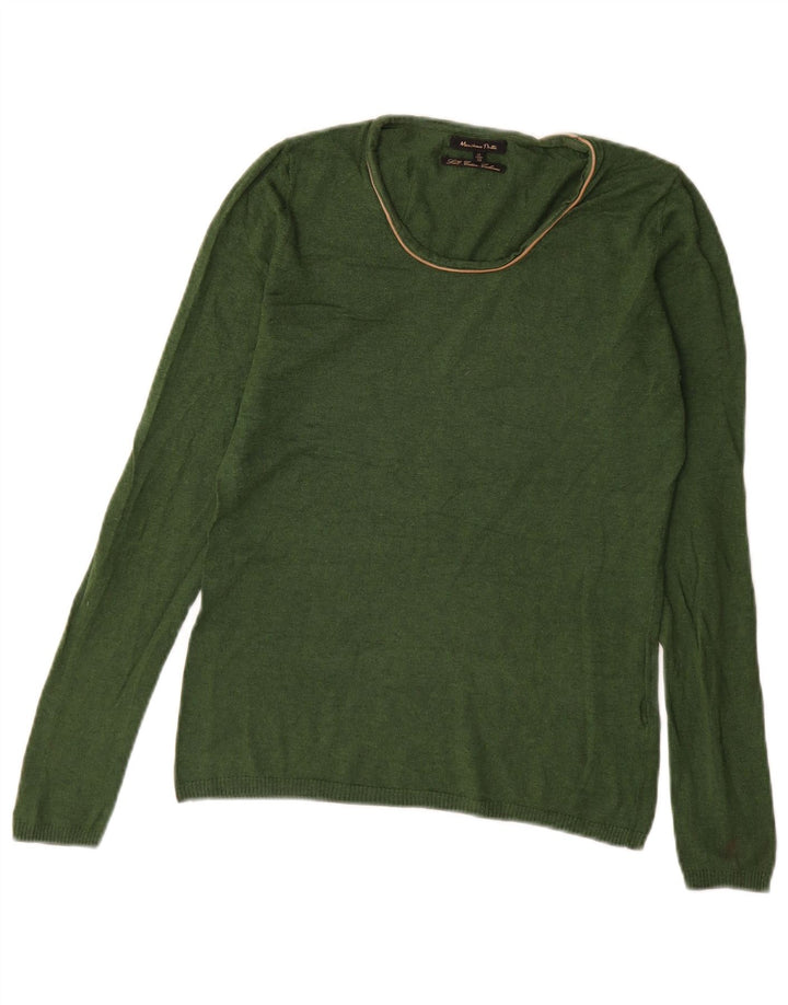 Massimo Dutti Womens Boat Neck Jumper Sweater UK 12 Medium Green Silk