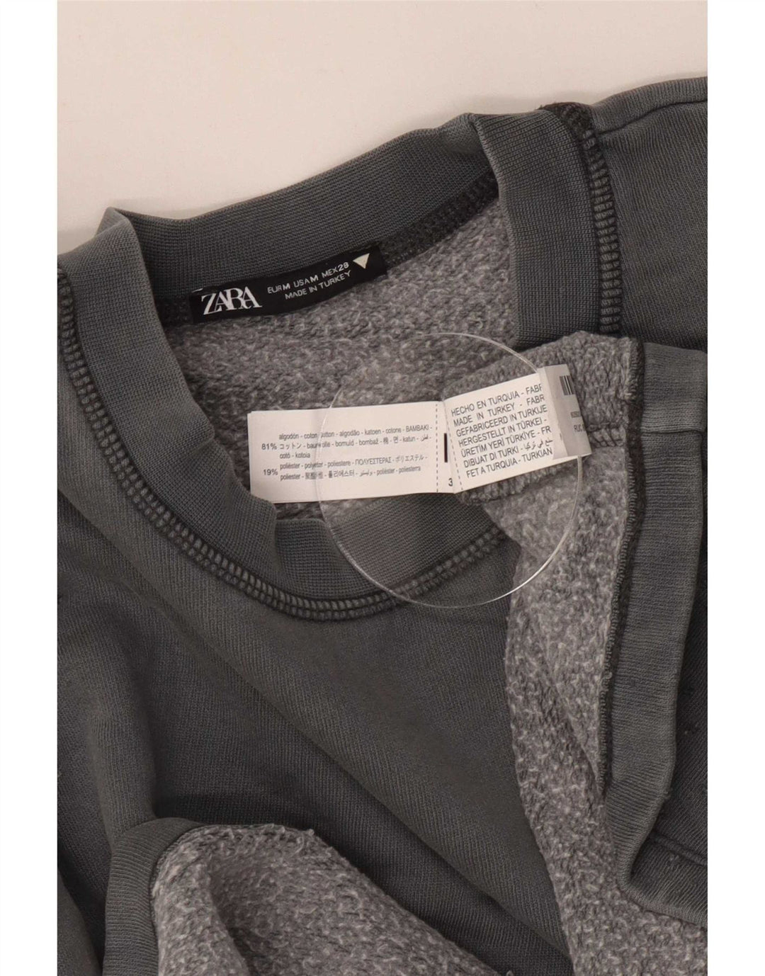 Damski sweter typu Crop Oversize Zara UK 14, średnioszary, bawełniany