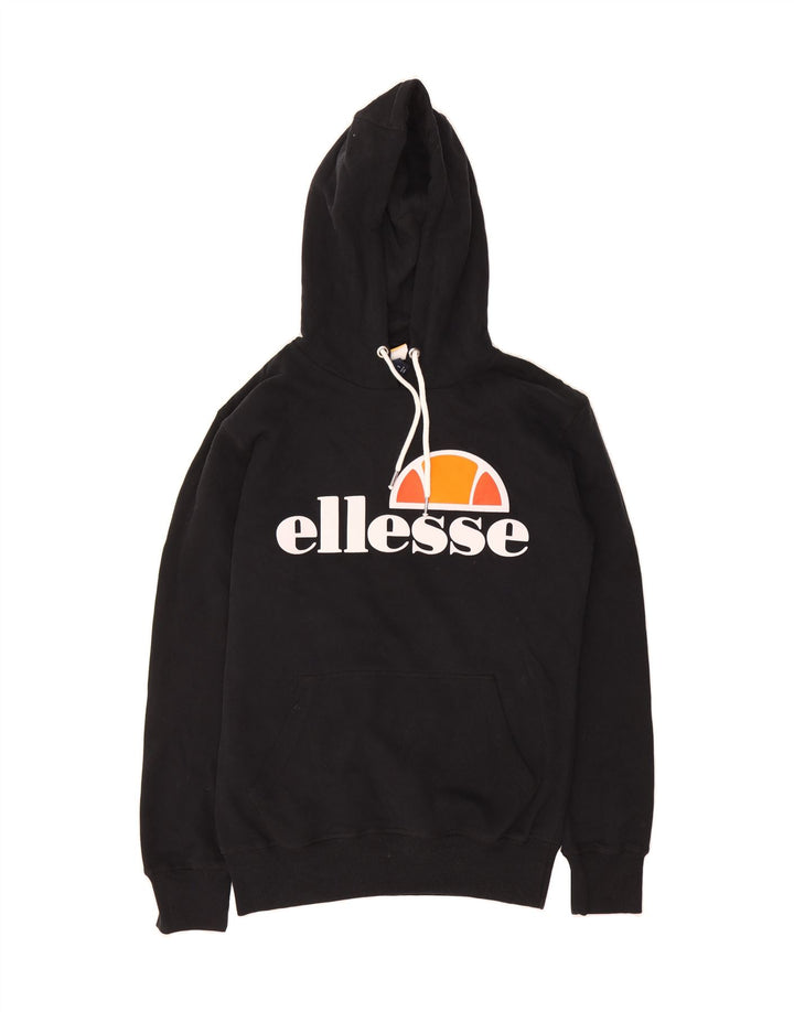 ELLESSE Mens Graphic Hoodie Jumper Small Black Cotton Vintage Ellesse and Second-Hand Ellesse from Messina Hembry 