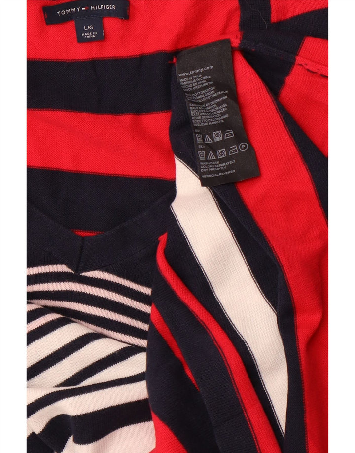 Damski sweter TOMMY HILFIGER z dekoltem w kształcie litery V, UK 16, duży, wielokolorowy