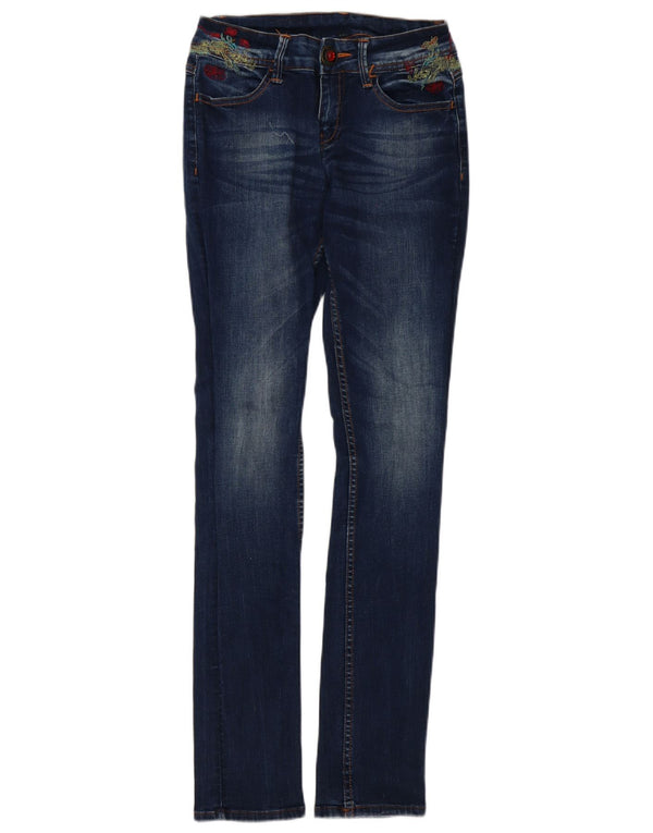 Damskie jeansy Skinny Desigual W26 L32 Niebieskie, bawełniane, w kwiaty