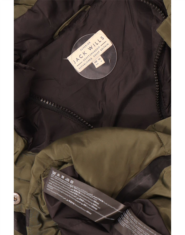 Damska wyściełana kurtka z kapturem Jack Wills UK 10, małe, poliestrowe paski w kolorze khaki