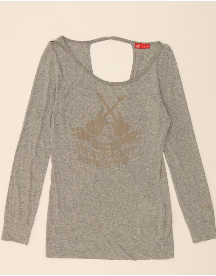 PUMA Womens Graphic Top Long Sleeve UK 14 Medium Grey Cotton Vintage Puma and Second-Hand Puma from Messina Hembry 