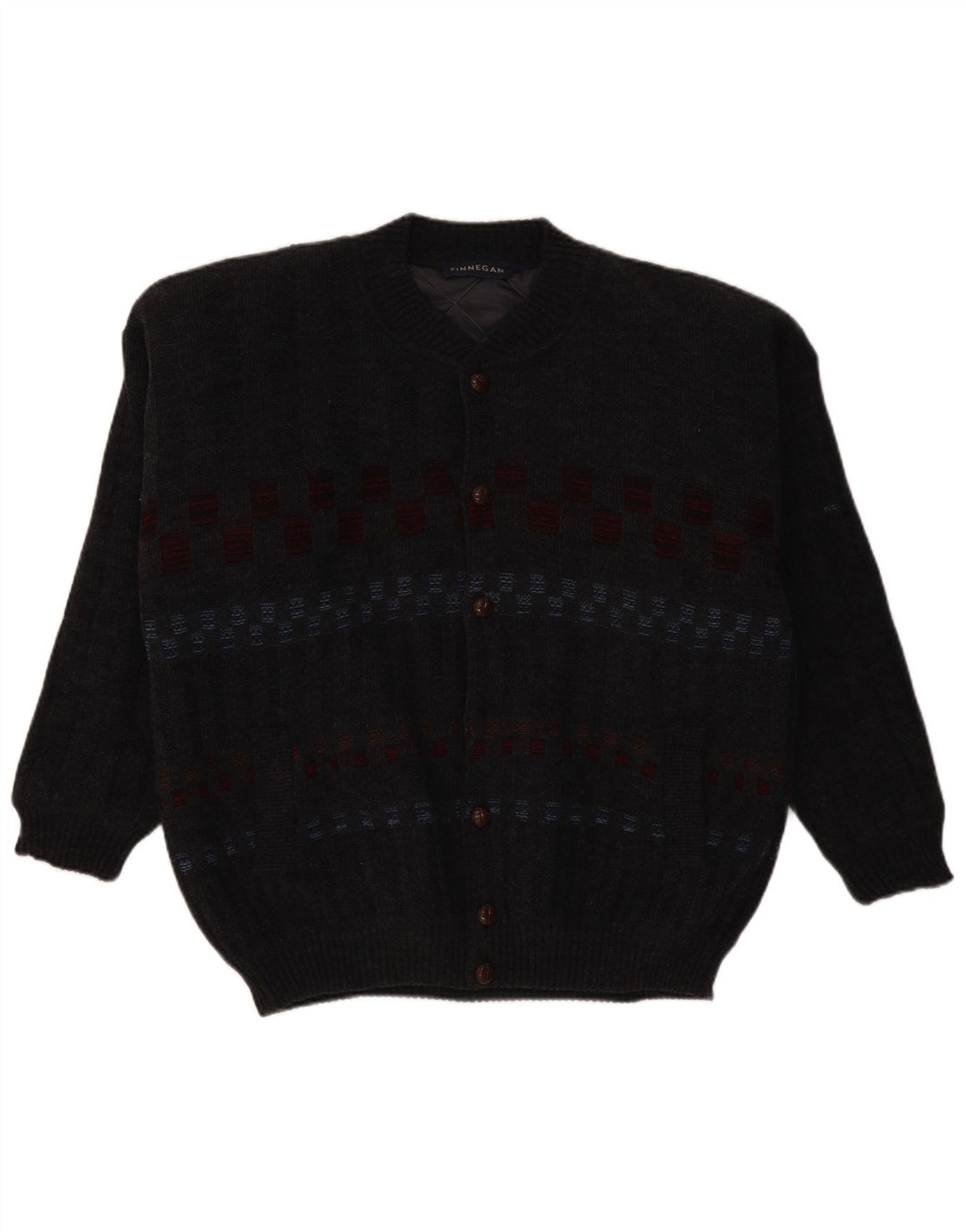 FINNEGAN Męski sweter rozpinany, duży, szary, geometryczny akryl