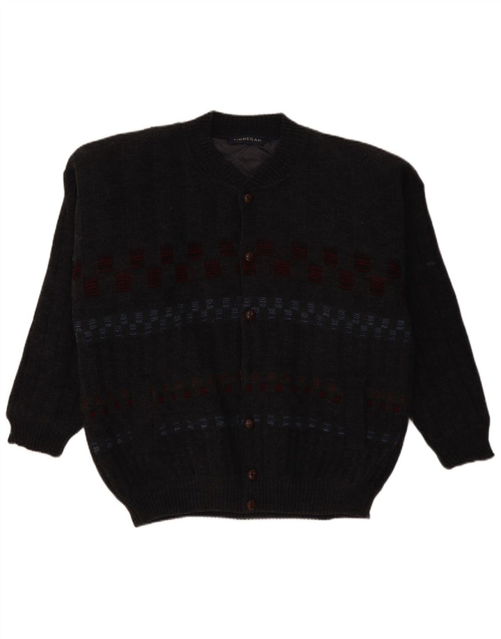 FINNEGAN Męski sweter rozpinany, duży, szary, geometryczny akryl