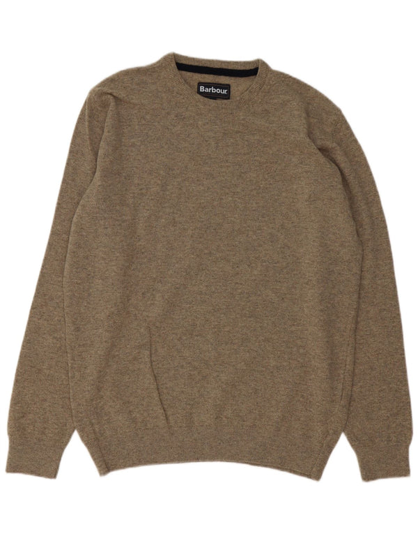 Męski sweter z okrągłym dekoltem Barbour, duży, szary, wełniany