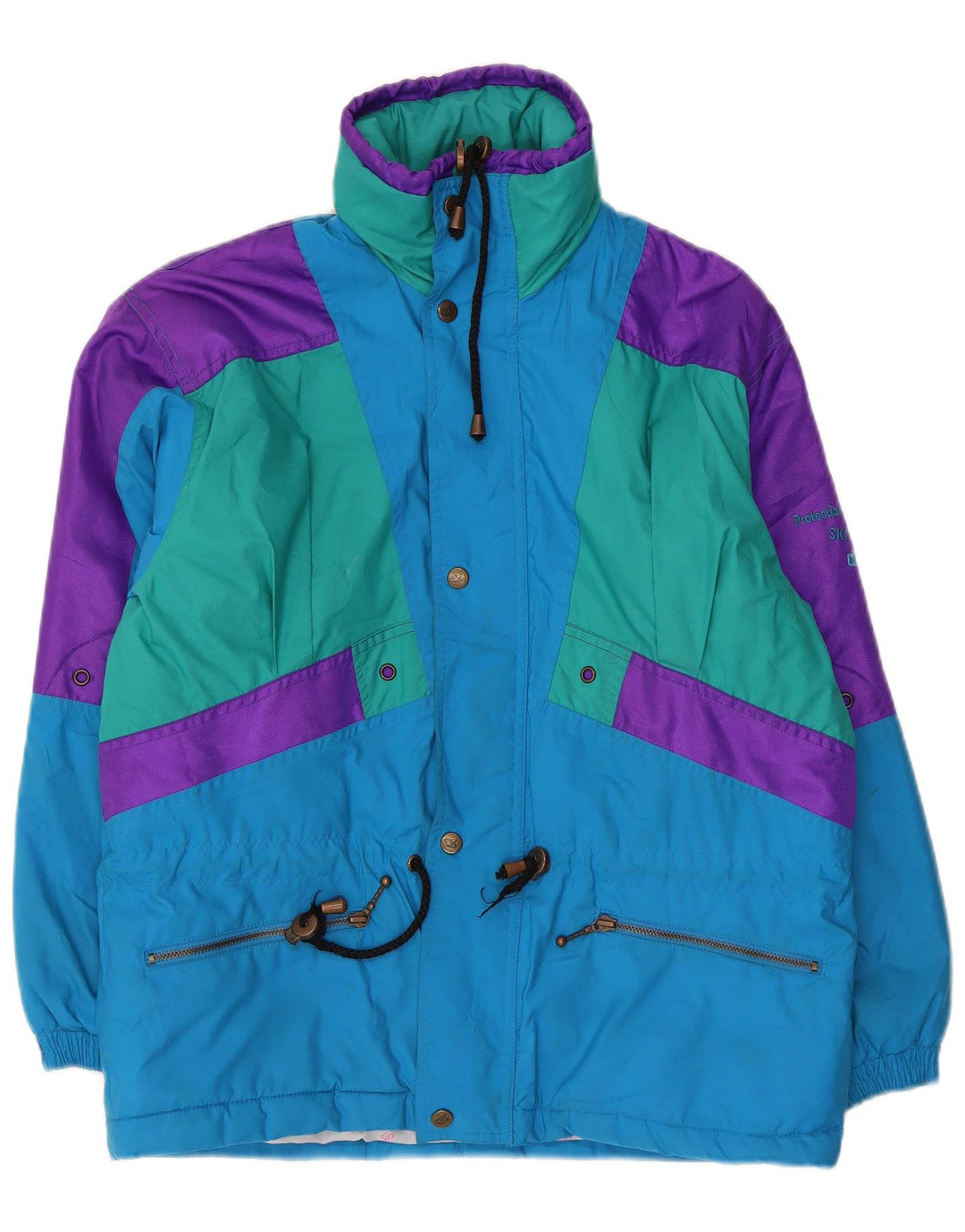 Męska kurtka narciarska z kapturem, vintage, UK 38, poliester w kolorze średnioniebieskim