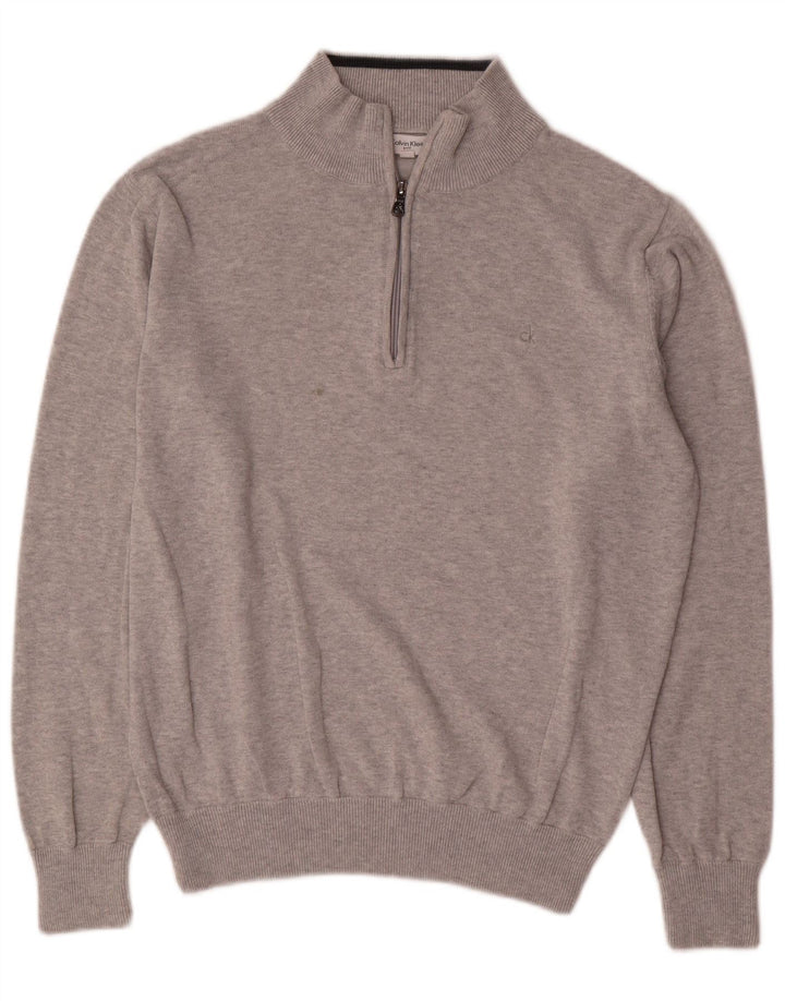 Męski sweter zapinany na zamek Calvin Klein, średnioszary, bawełniany