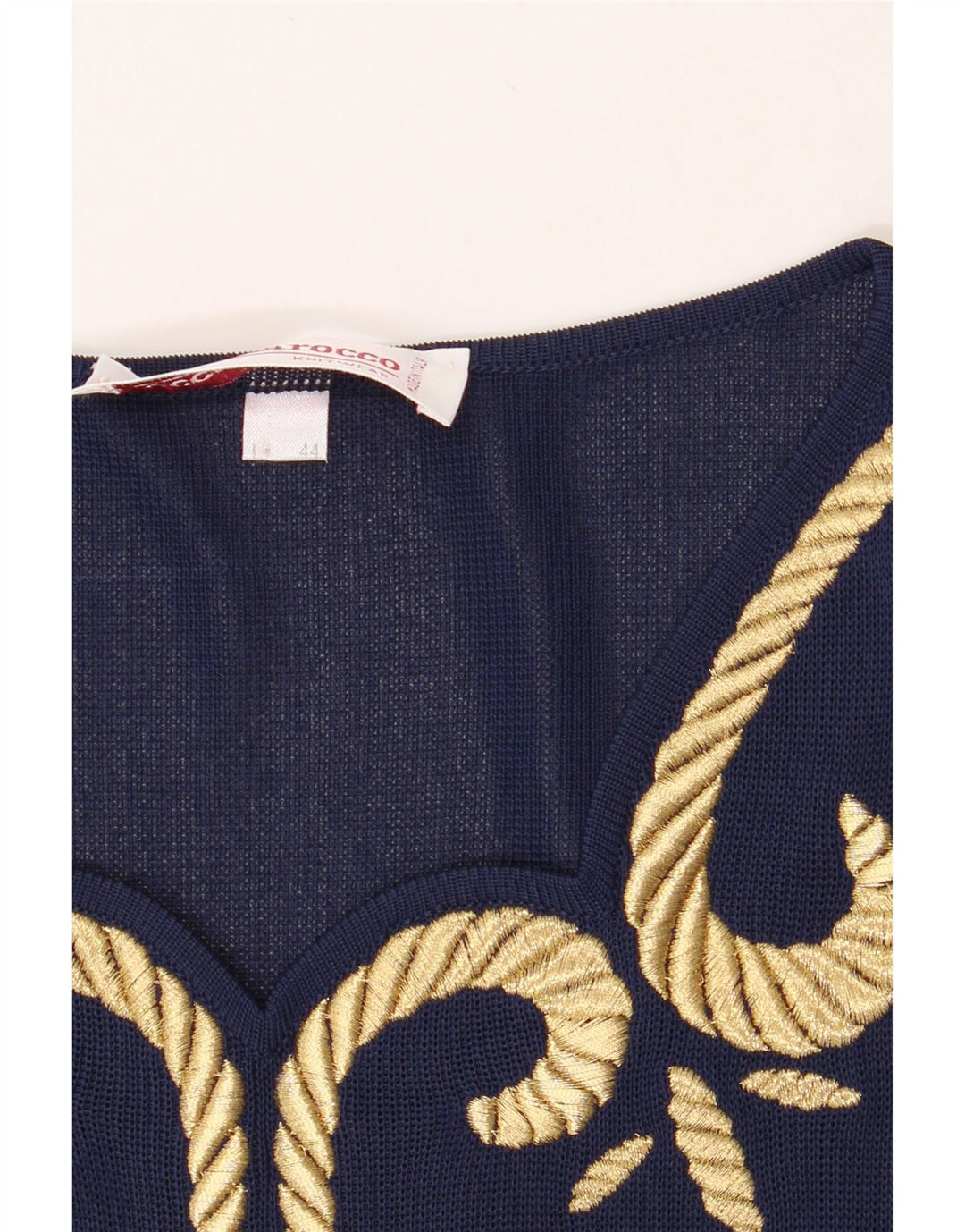 ROCCOBAROCCO Womens V-Neck Jumper Sweater IT 44 Medium Navy Blue Floral Vintage Roccobarocco and Second-Hand Roccobarocco from Messina Hembry 