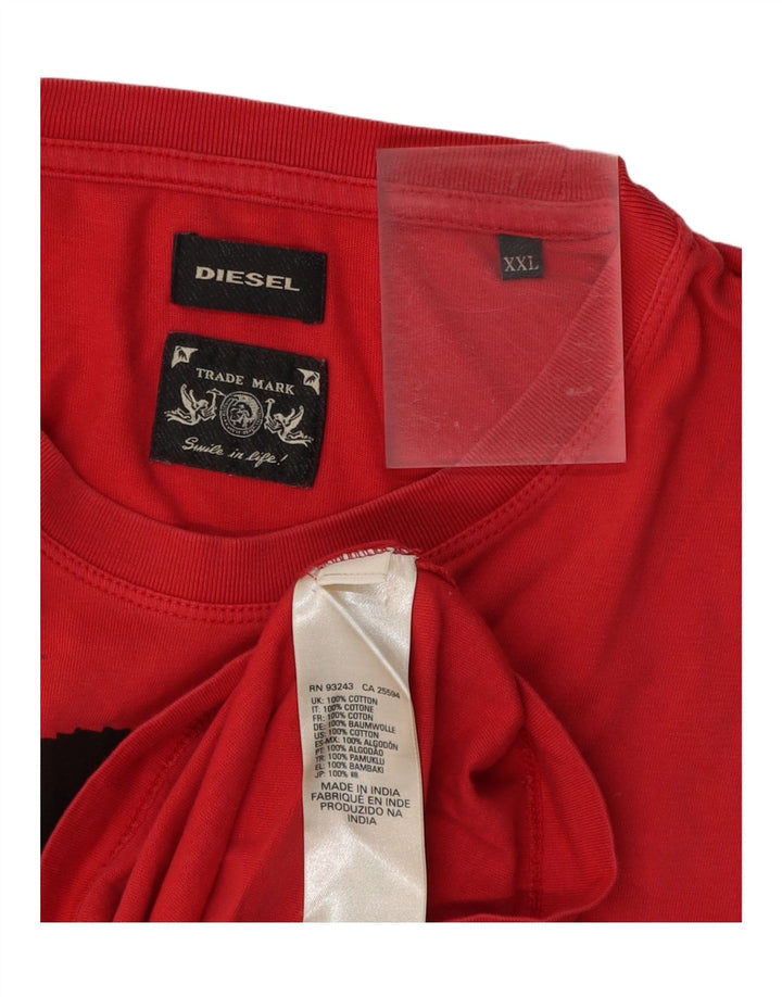 Męska koszulka z grafiką DIESEL Top 2XL, czerwona bawełna