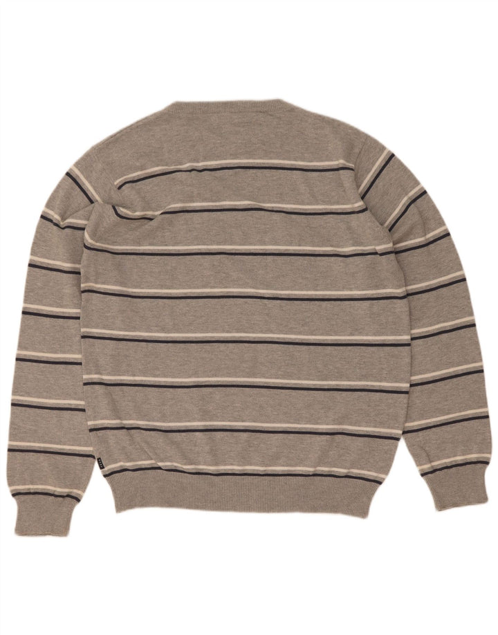 Męski sweter Gant z okrągłym dekoltem, bawełniany w średnie szare paski