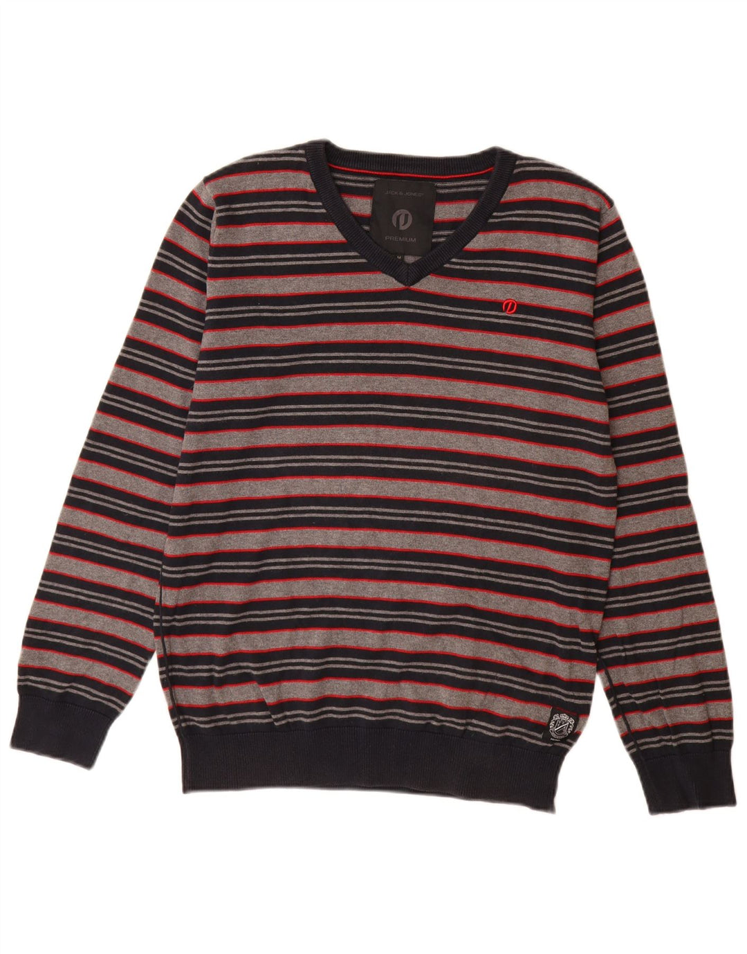 Męski sweter Jack & Jones z dekoltem w kształcie litery V, bawełniany w średnie szare paski