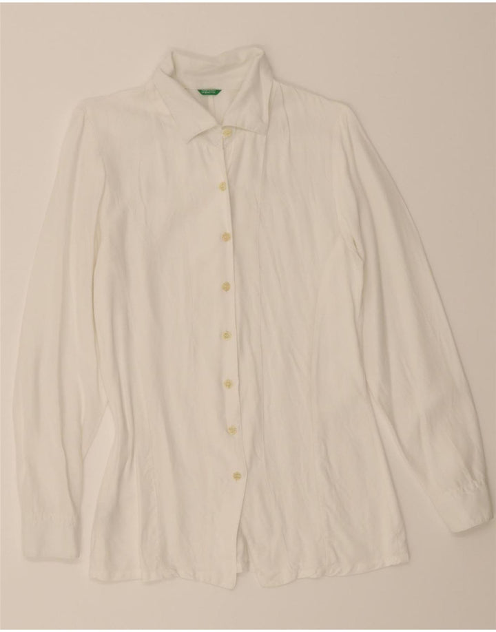 BENETTON Womens Shirt Blouse UK 12 Medium White Viscose Vintage Benetton and Second-Hand Benetton from Messina Hembry 