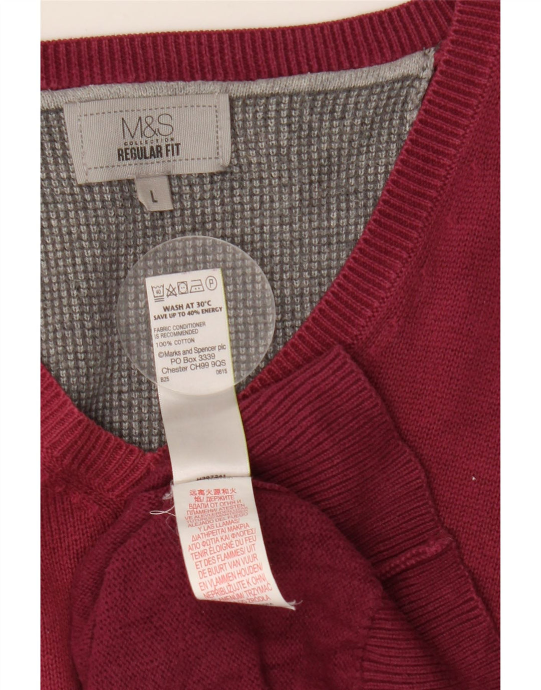 Marks & Spencer Męski sweter o regularnym kroju z dekoltem w kształcie litery V, duży, bordowy