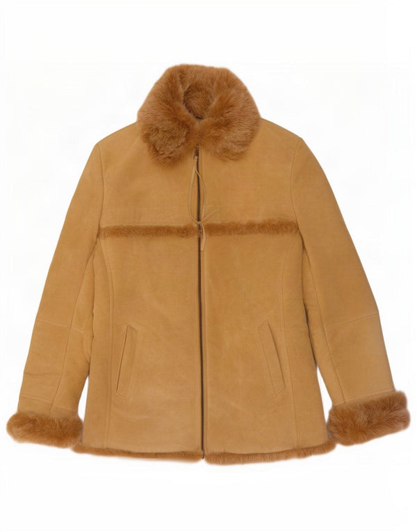 Damska kurtka shearling Jones New York UK 10, mała, beżowa skóra